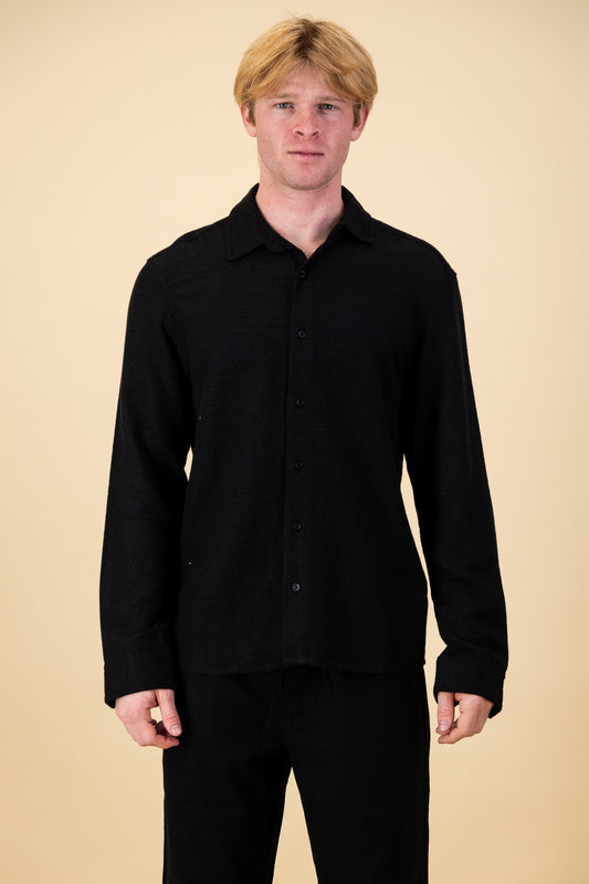 Linen Rayon LS Shirt Diamond Dobby Black