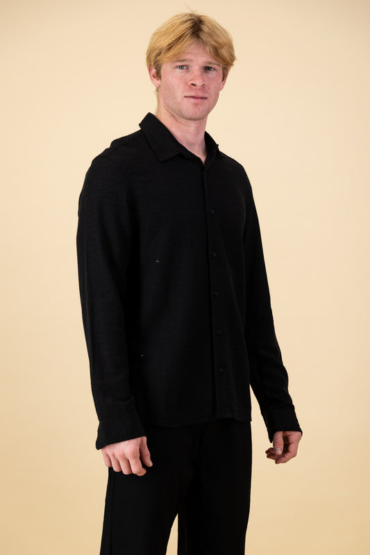 Linen Rayon LS Shirt Diamond Dobby Black
