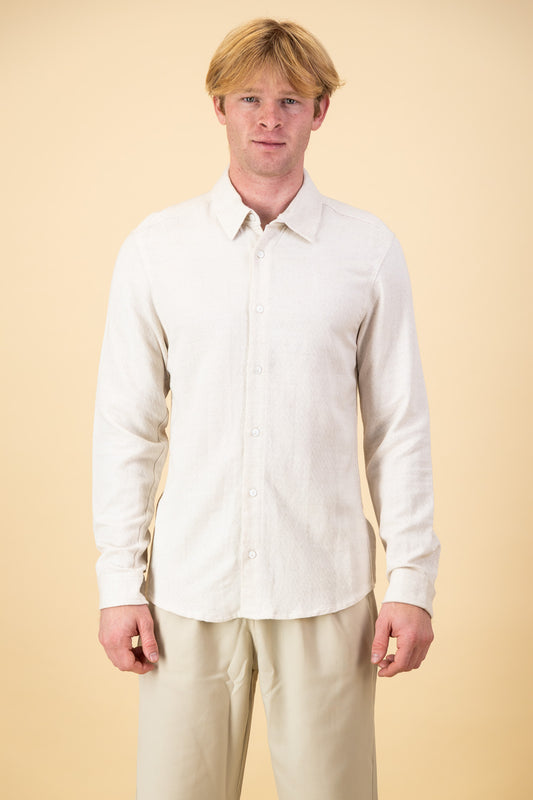 Linen Rayon LS Shirt Diamond Dobby Cream