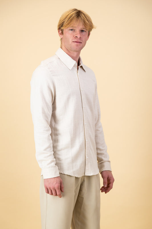 Linen Rayon LS Shirt Diamond Dobby Cream