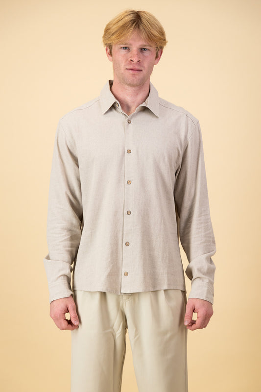 Linen Viscose LS Shirt Oatmeal