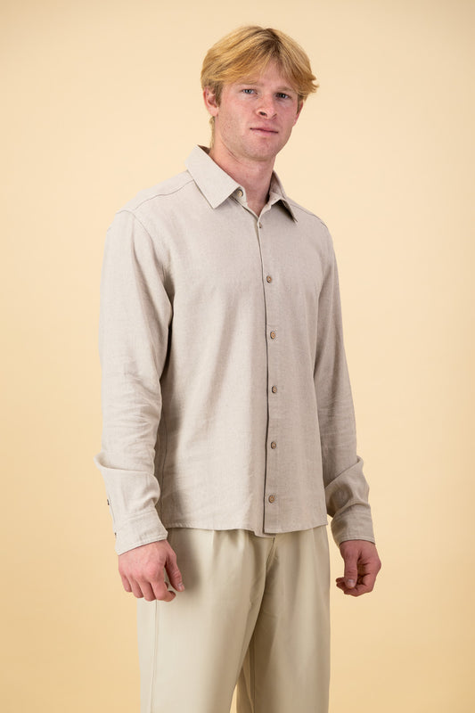 Linen Viscose LS Shirt Oatmeal