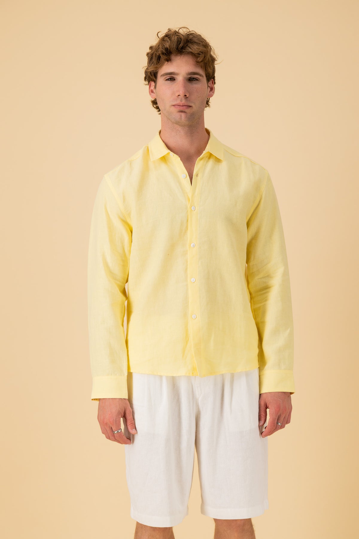 LS Shirt Boxy 100% Linen Twill Lemon, front view