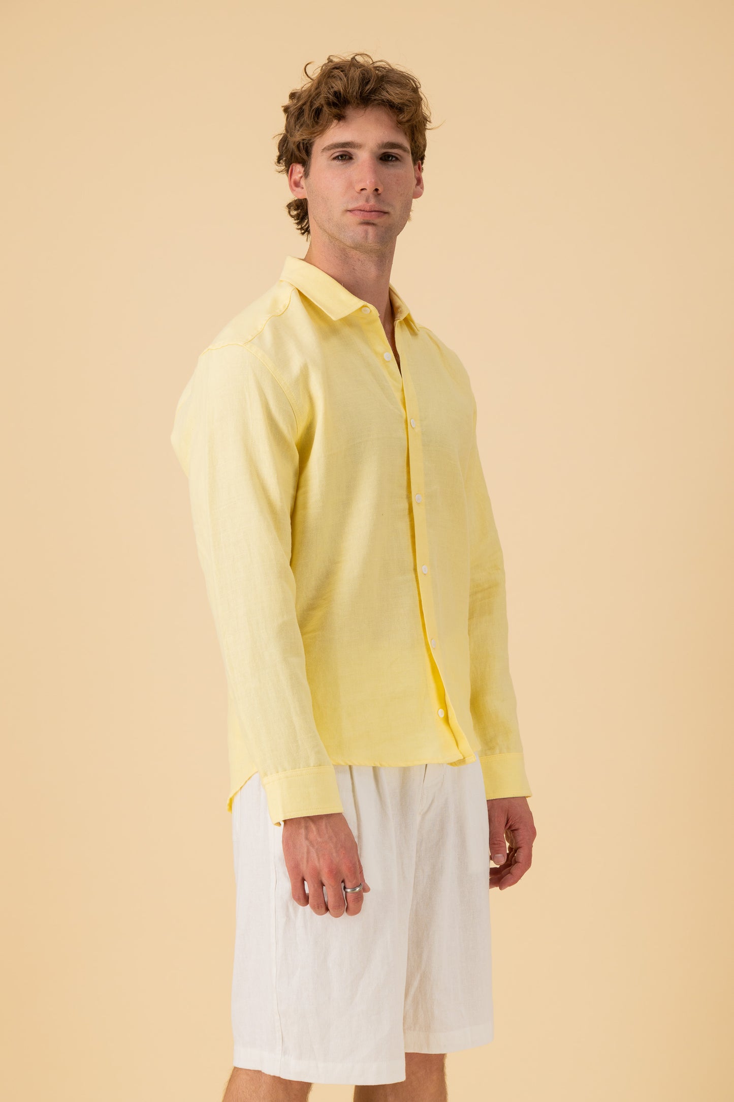 LS Shirt Boxy 100% Linen Twill Lemon, side view