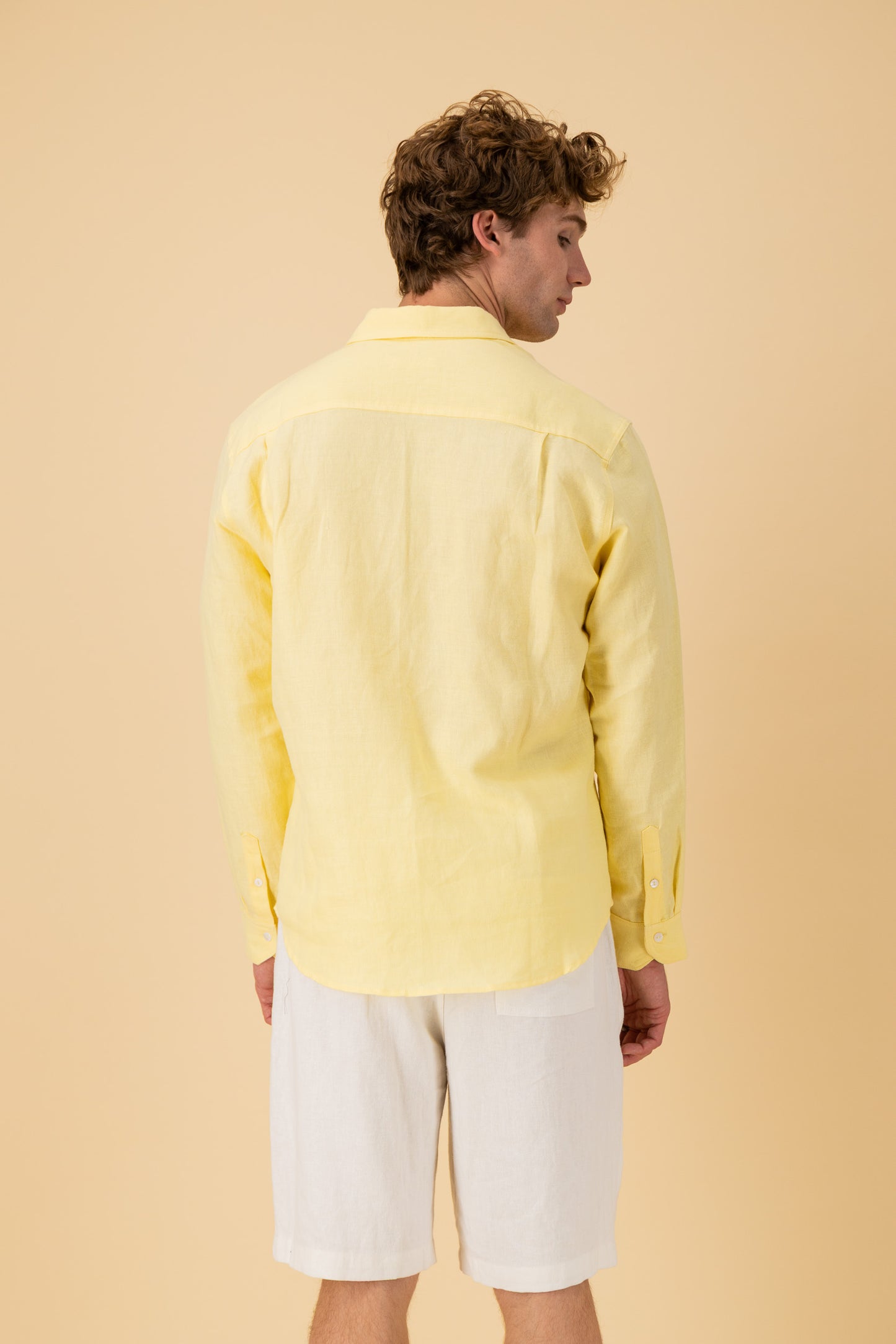 LS Shirt Boxy 100% Linen Twill Lemon, back view