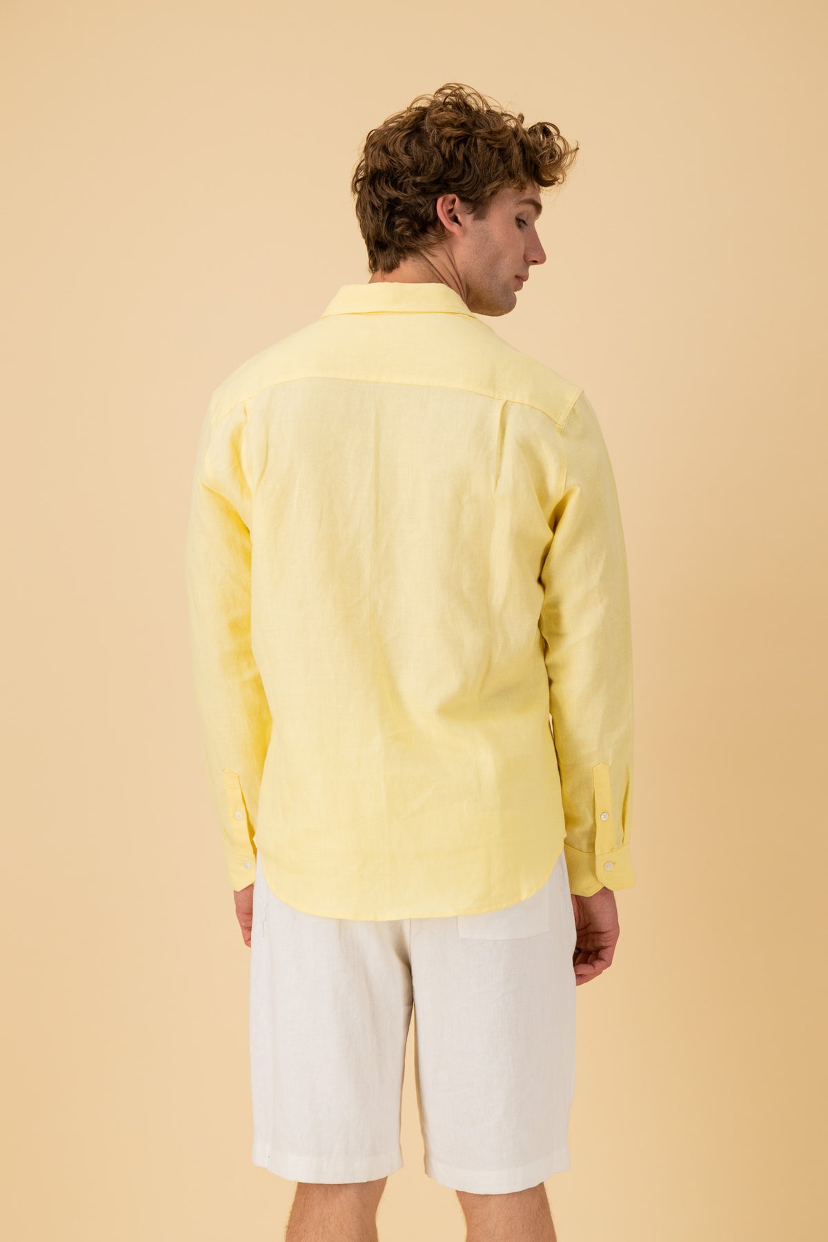 LS Shirt Boxy 100% Linen Twill Lemon, back view