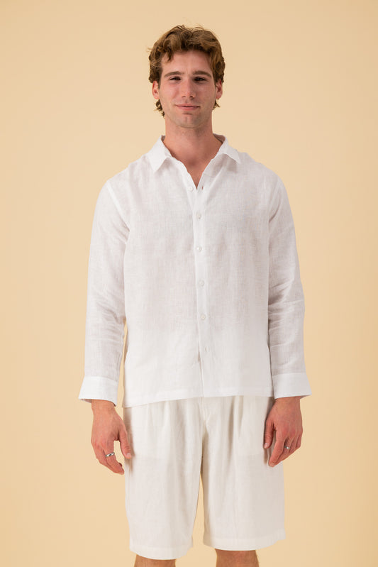 LS Shirt Boxy 100% Linen White, front view