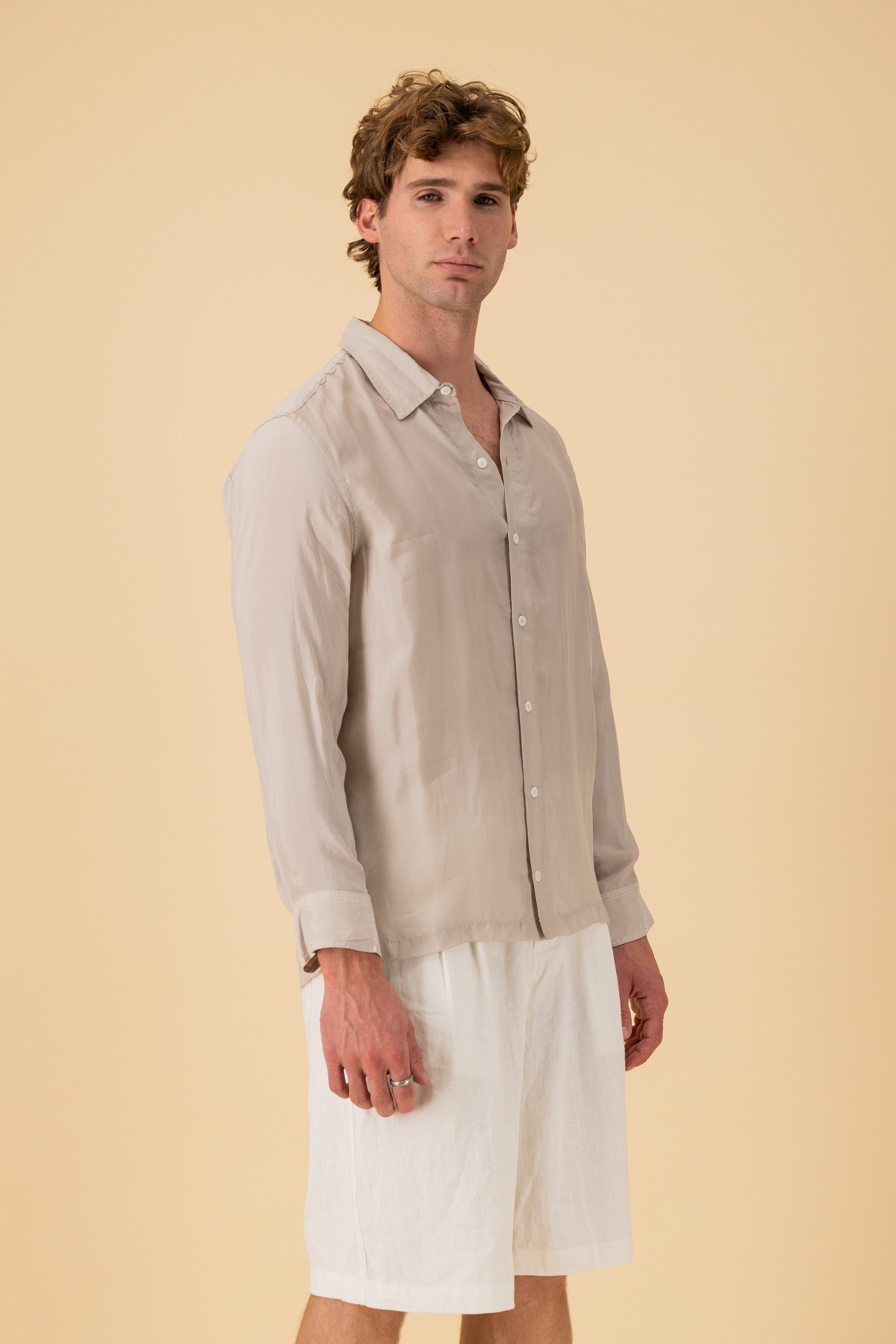 LS Shirt Boxy Cupro Stone, side view
