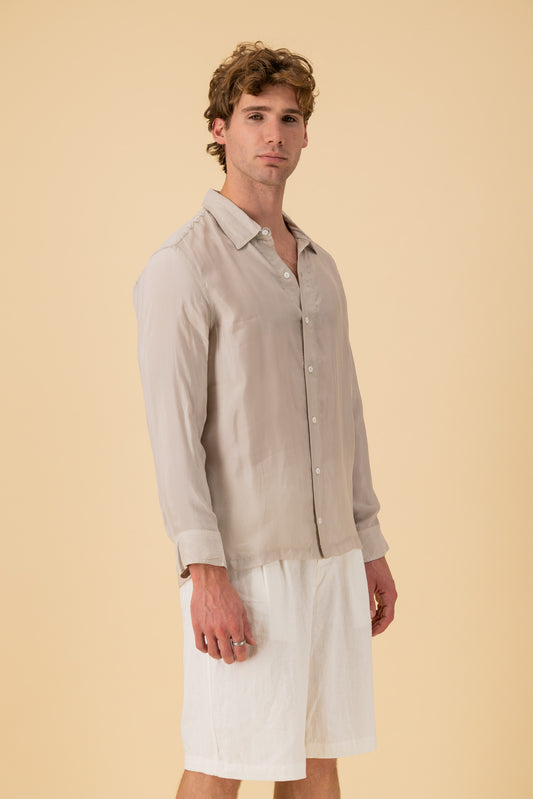 LS Shirt Boxy Cupro Stone, side view