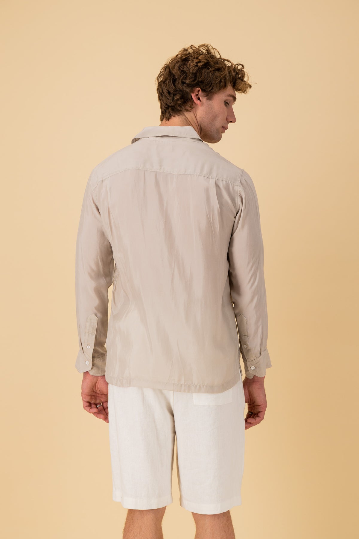 LS Shirt Boxy Cupro Stone, back view