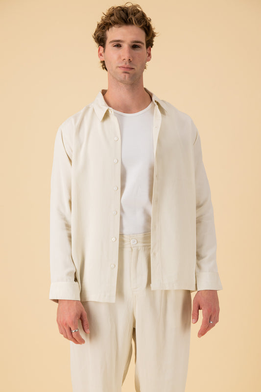 LS Shirt Boxy Lyocell Cream, front view