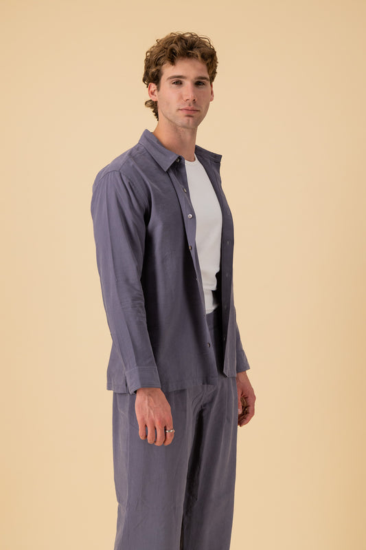 LS Shirt Boxy Lyocell Petrol Blue, side view