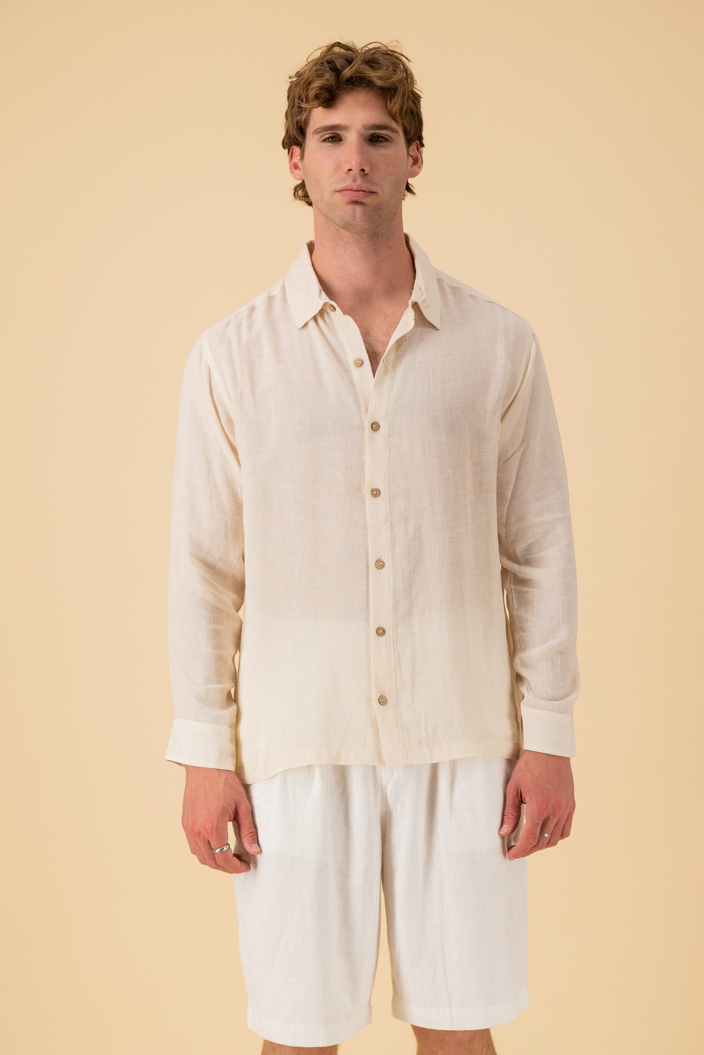 LS Shirt Boxy Rayon Muslin Cream, front view