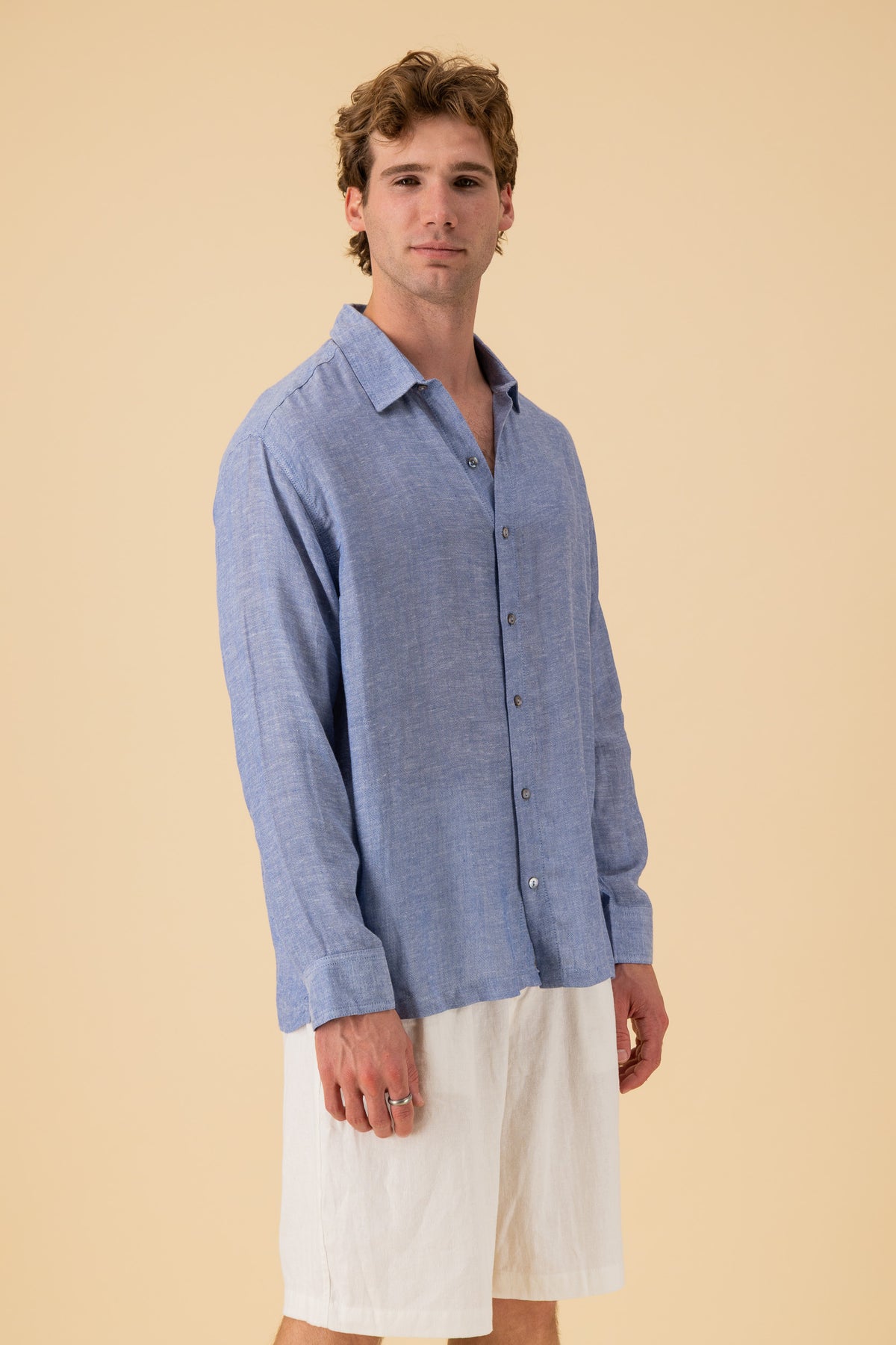 LS Shirt Boxy Rayon Muslin Denim, side view