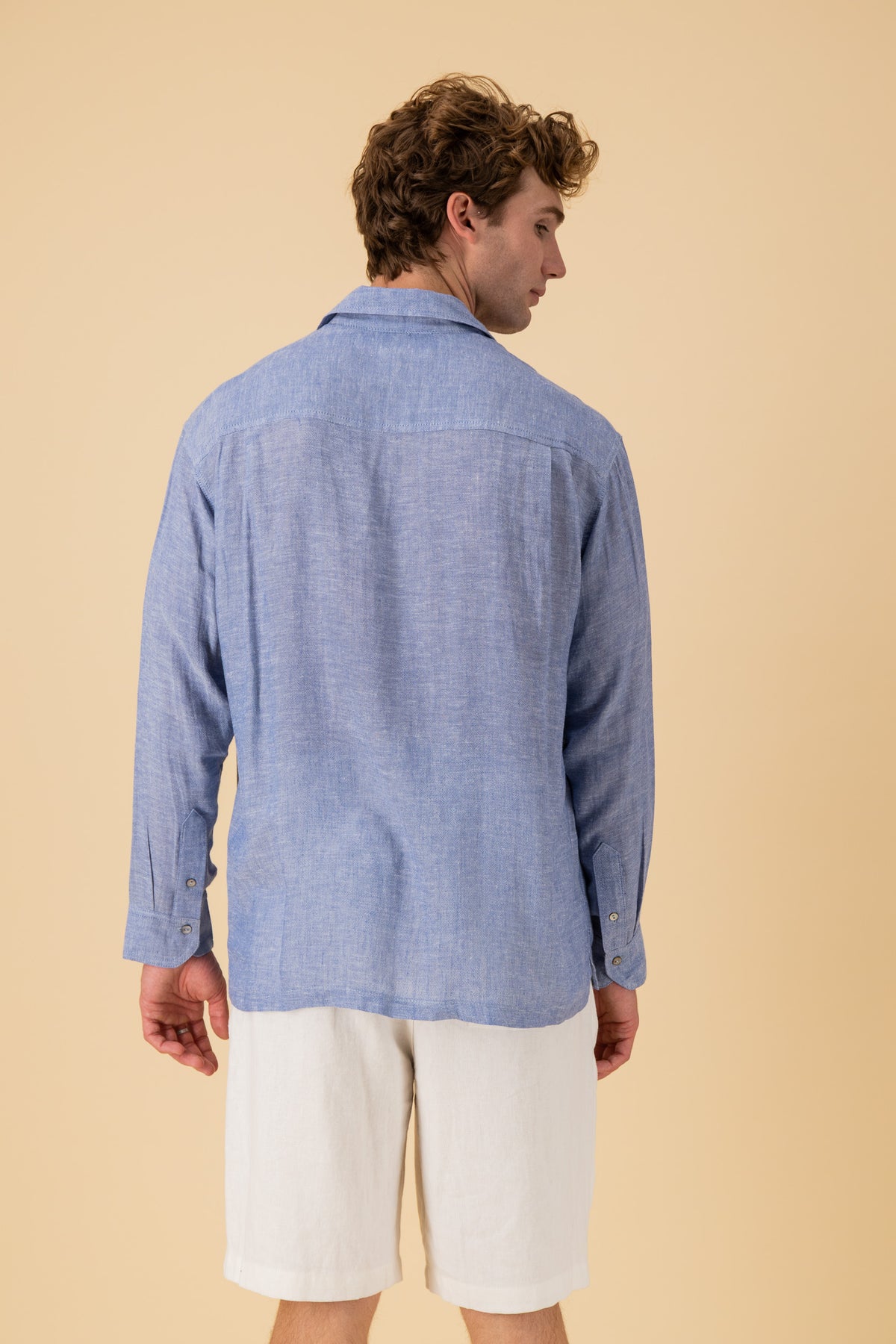 LS Shirt Boxy Rayon Muslin Denim, back view