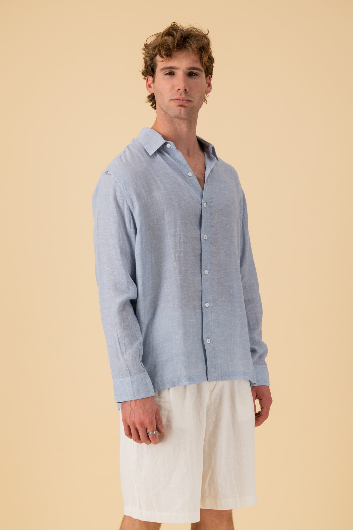 LS Shirt Boxy Rayon Muslin Sky, side view