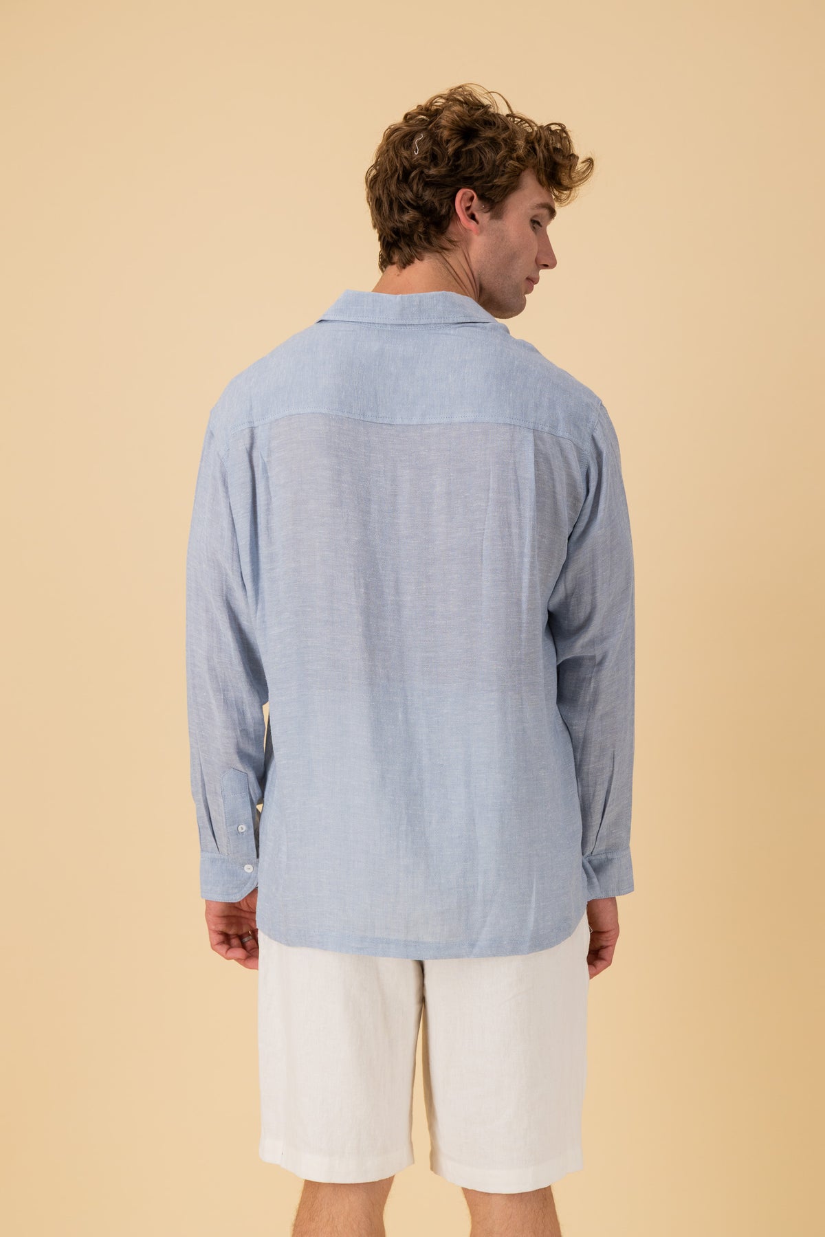 LS Shirt Boxy Rayon Muslin Sky, back view