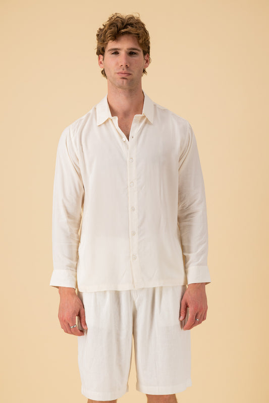 LS Shirt Boxy Viscose Cream, front view