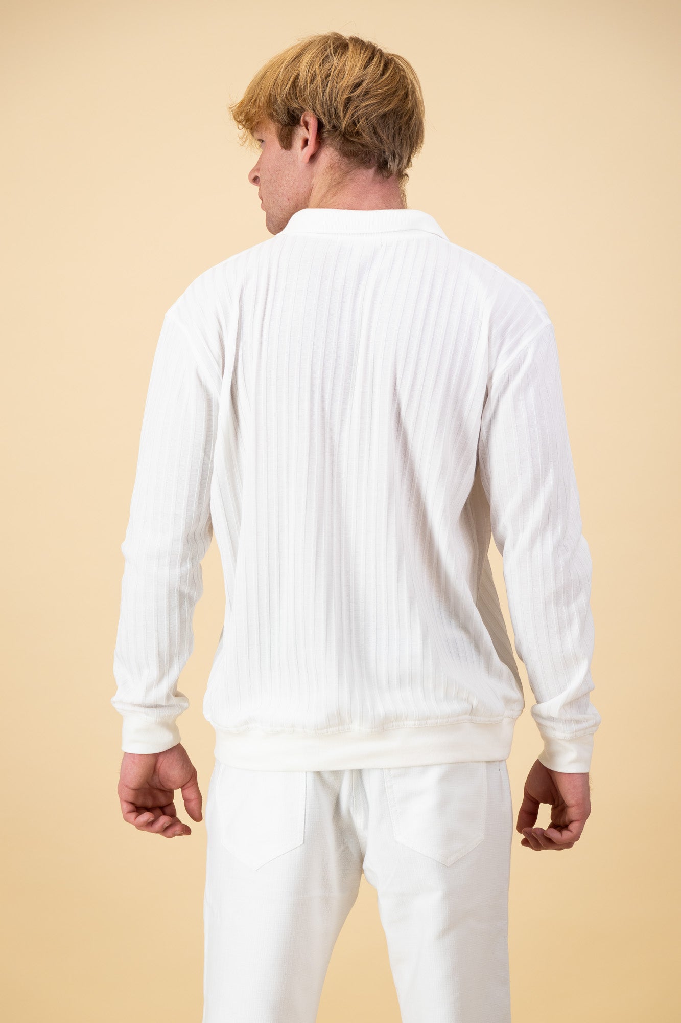 Poly Wide Rib LS Polo White
