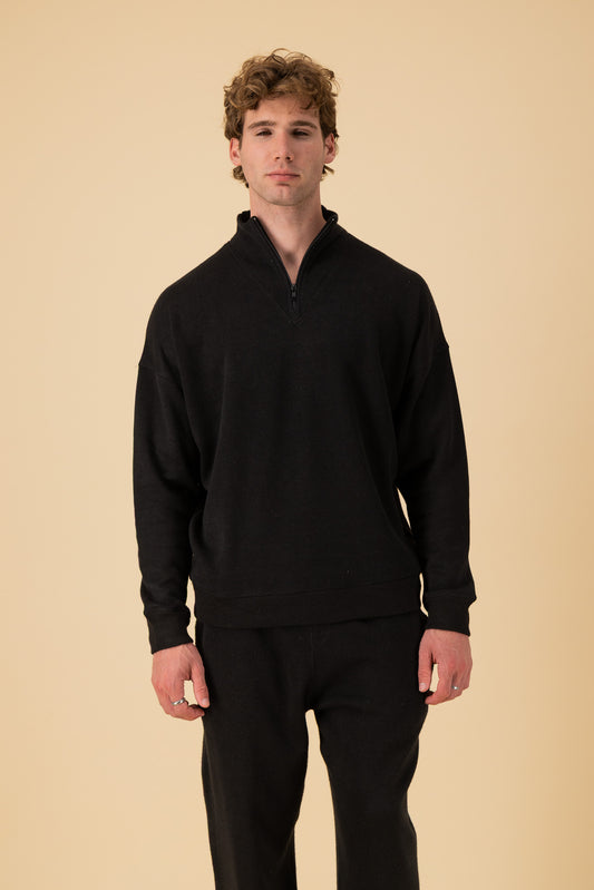 Quarter Zip Cashmere-Feel Black, front view