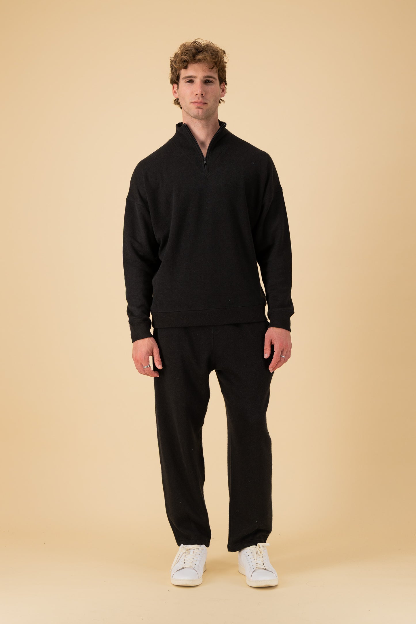 Quarter Zip Cashmere-Feel Black, alternate view