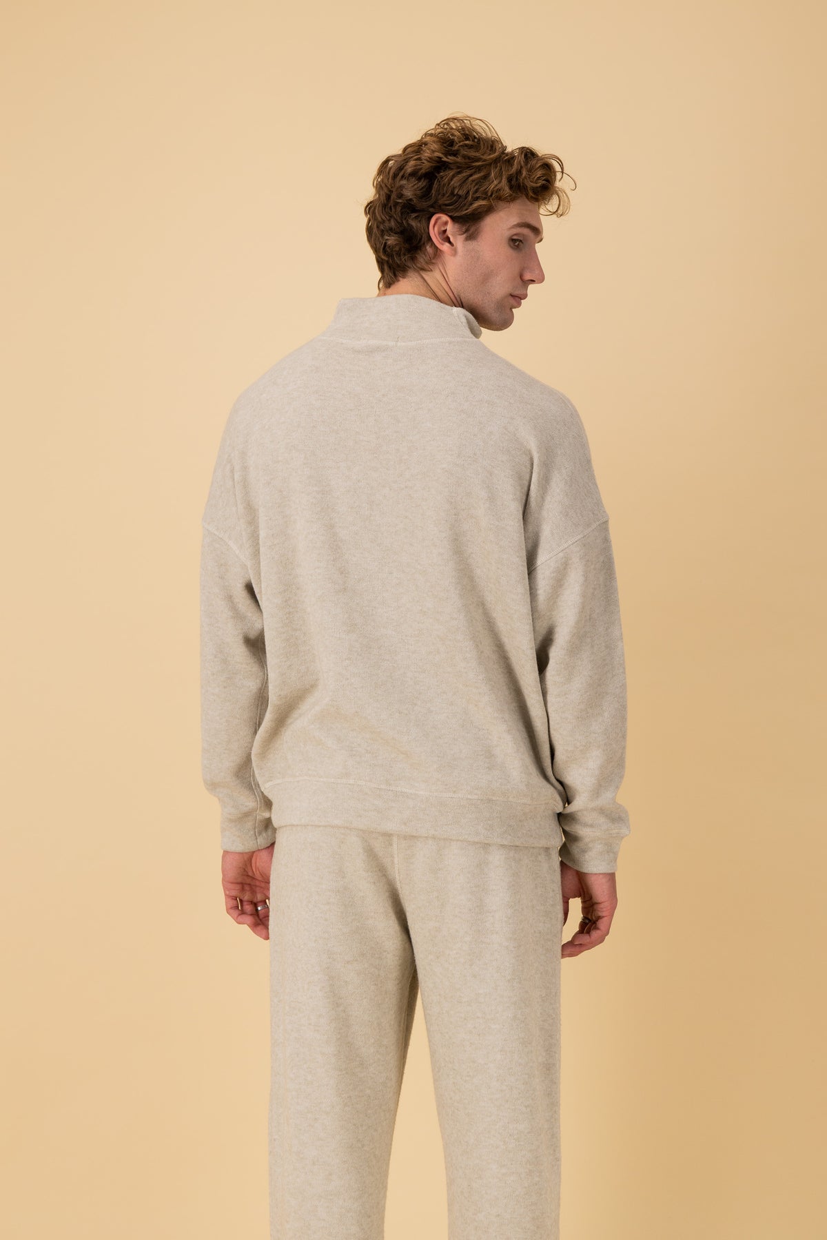 Quarter Zip Cashmere-Feel Oat, back view
