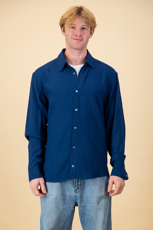 Rayon Linen LS Shirt Denim Blue
