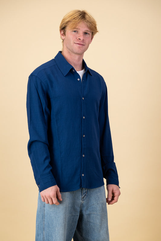 Rayon Linen LS Shirt Denim Blue