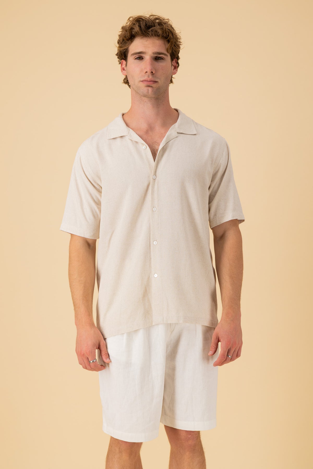 SS Shirt Linen Viscose Oat, front view