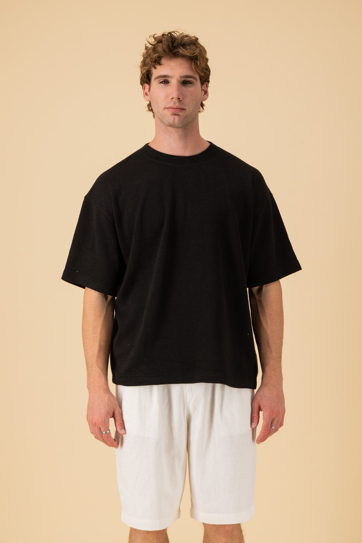 Boxy T-Shirt Cashmere-Feel Black, front view
