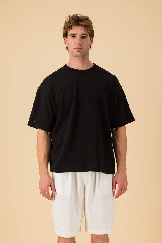 Boxy T-Shirt Cashmere-Feel Black, front view