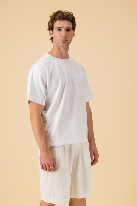 Boxy T-Shirt Cotton Fleece White, side view