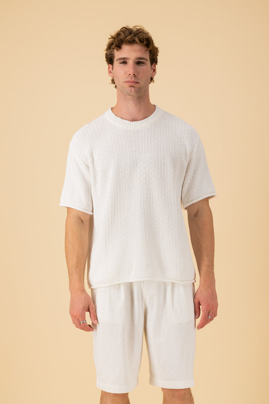 Boxy T-Shirt Cotton Knitwear White, front view