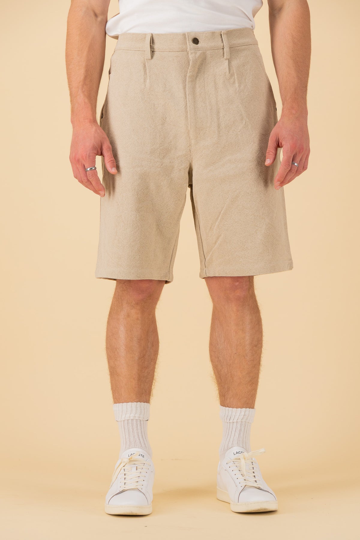 Bermuda Jorts 100% Linen HW Oat, front view