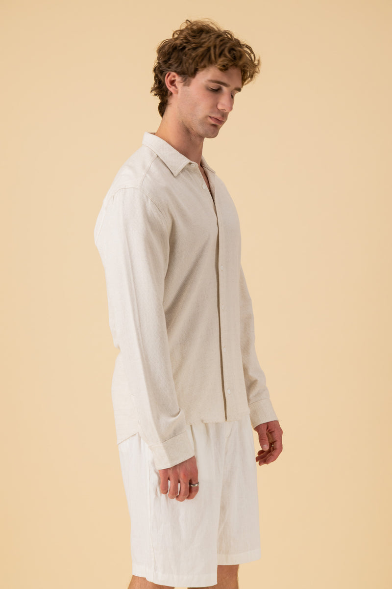 LS Shirt Regular Linen Rayon Diamond Dobby Cream, side view