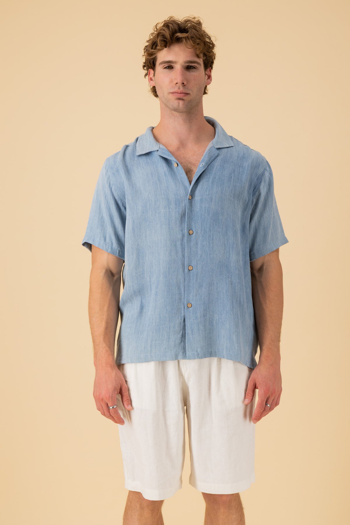 SS Shirt Viscose Distressed Denim, front view