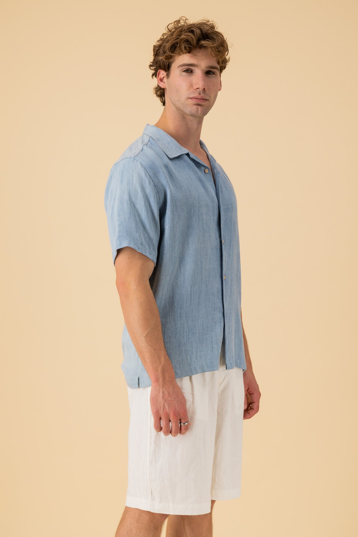 SS Shirt Viscose Distressed Denim, side view