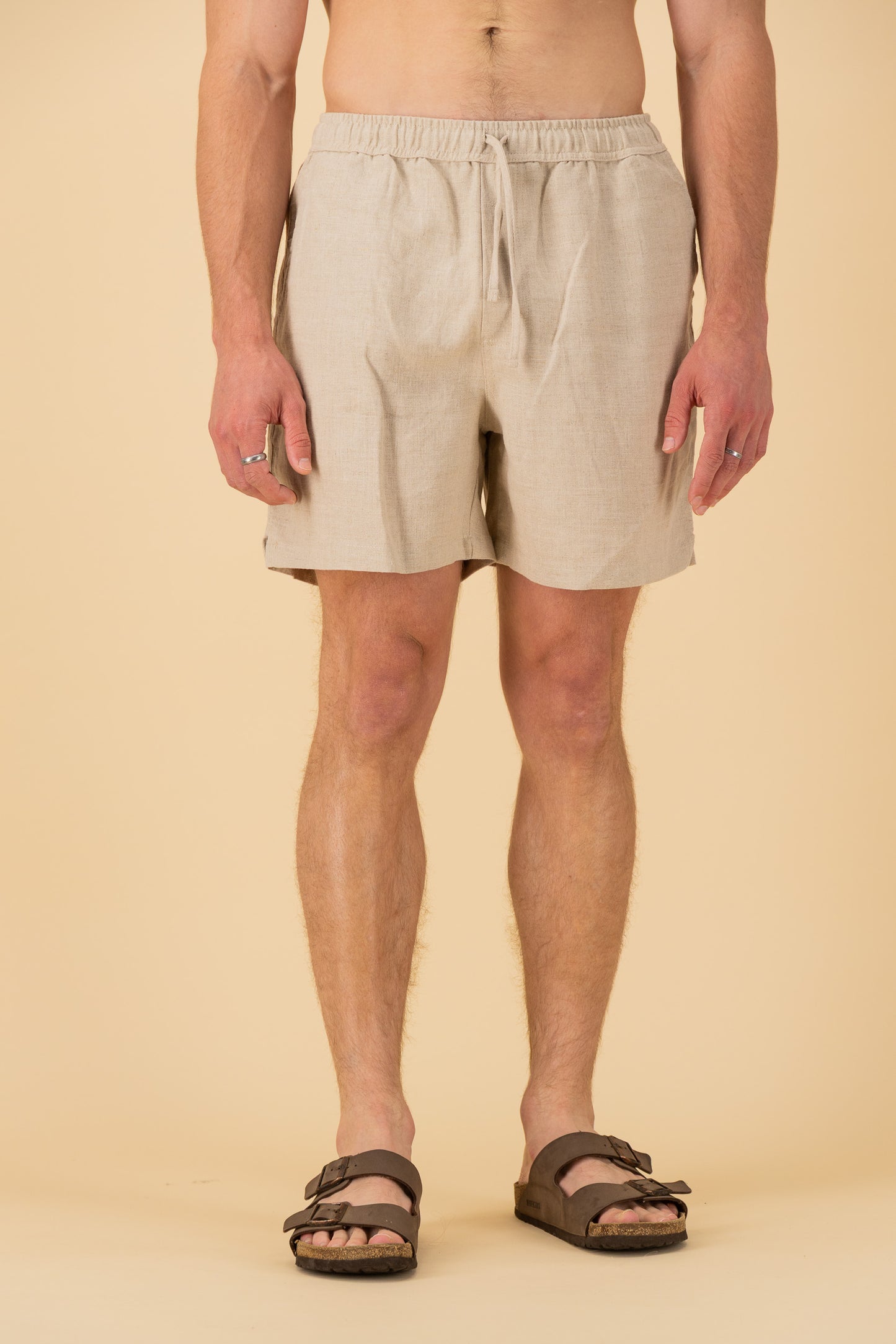 Shorts 100% Linen HW Oat, front view