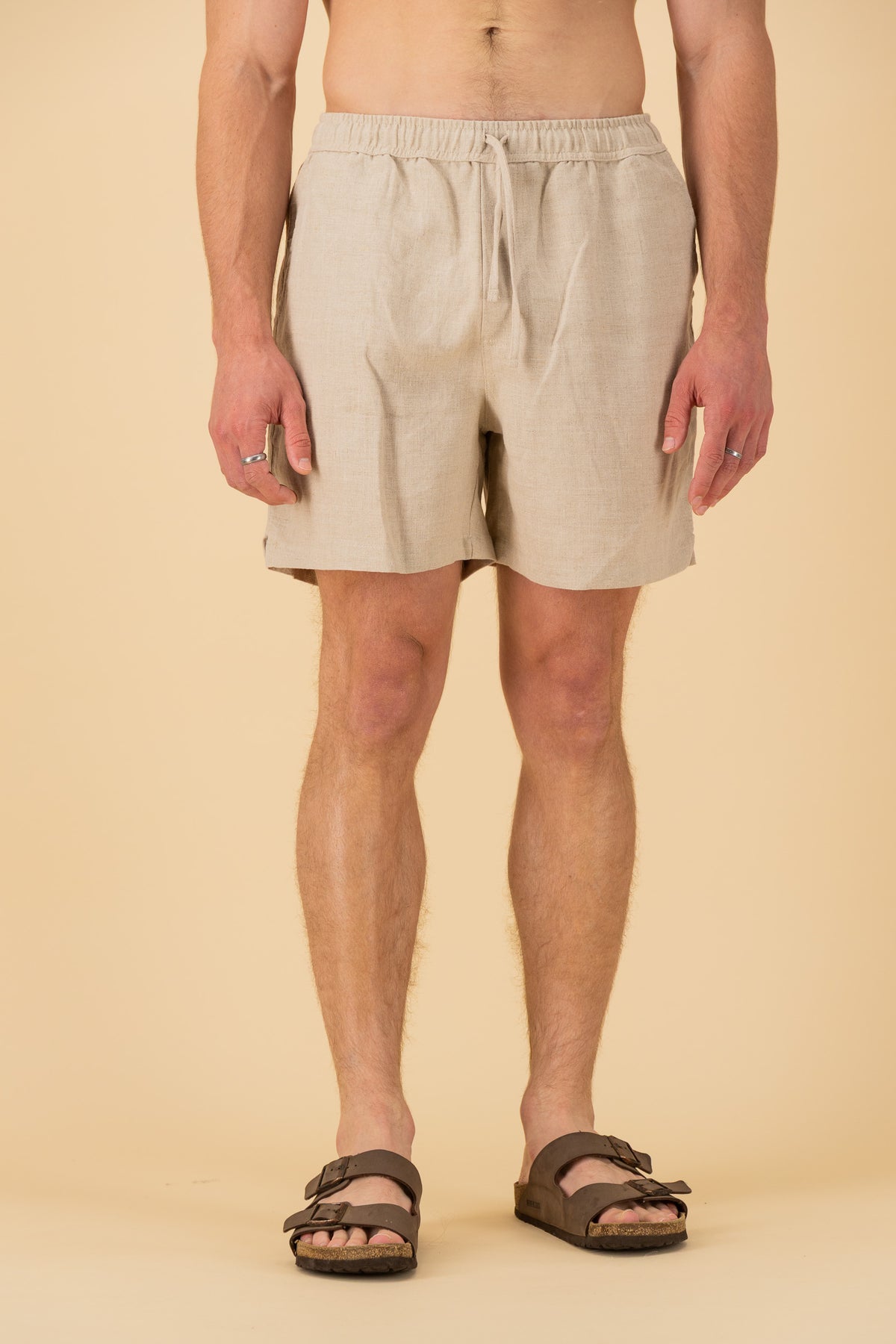 Shorts 100% Linen HW Oat, front view