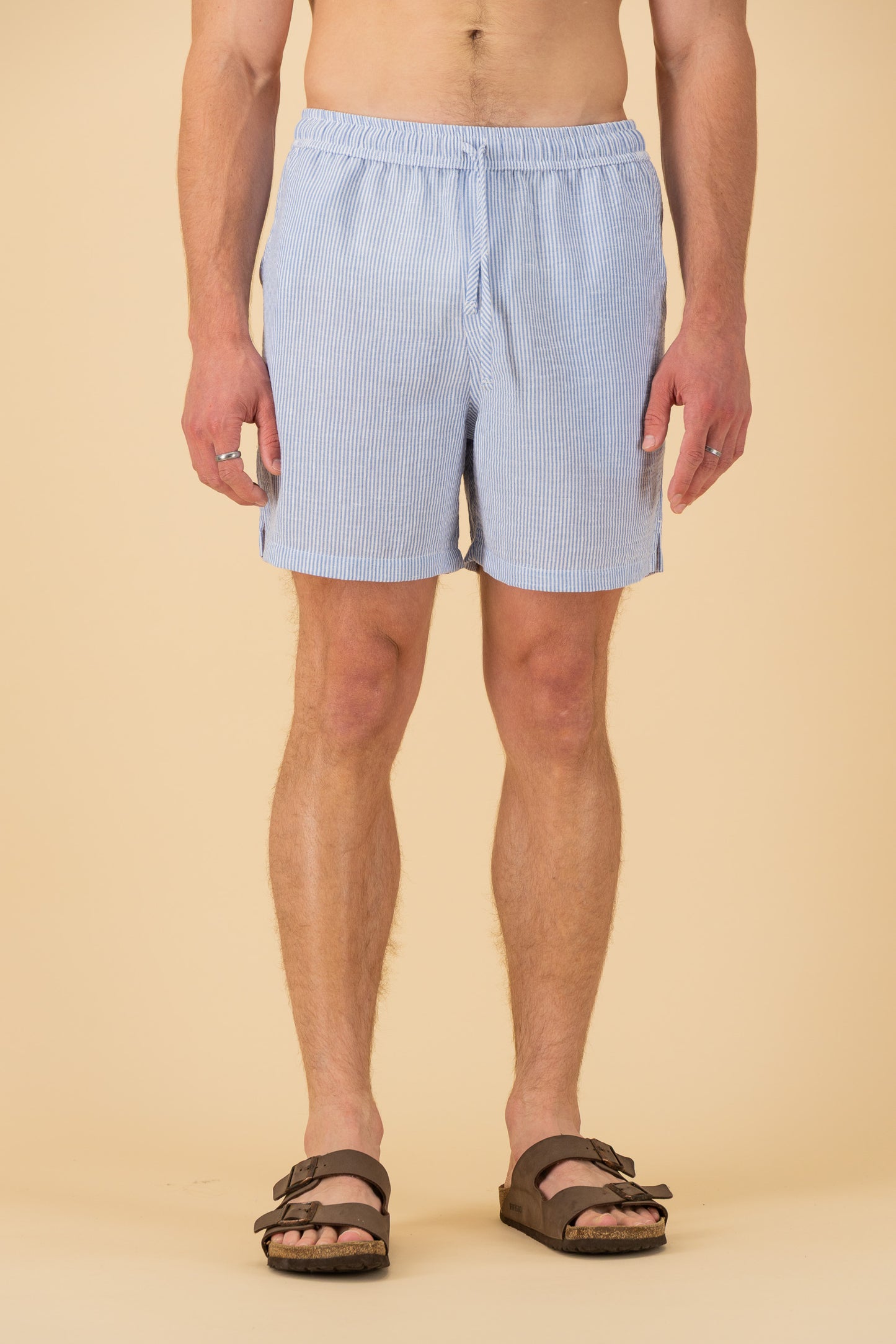 Shorts Nylon Rayon Thin Stripe Sky, front view