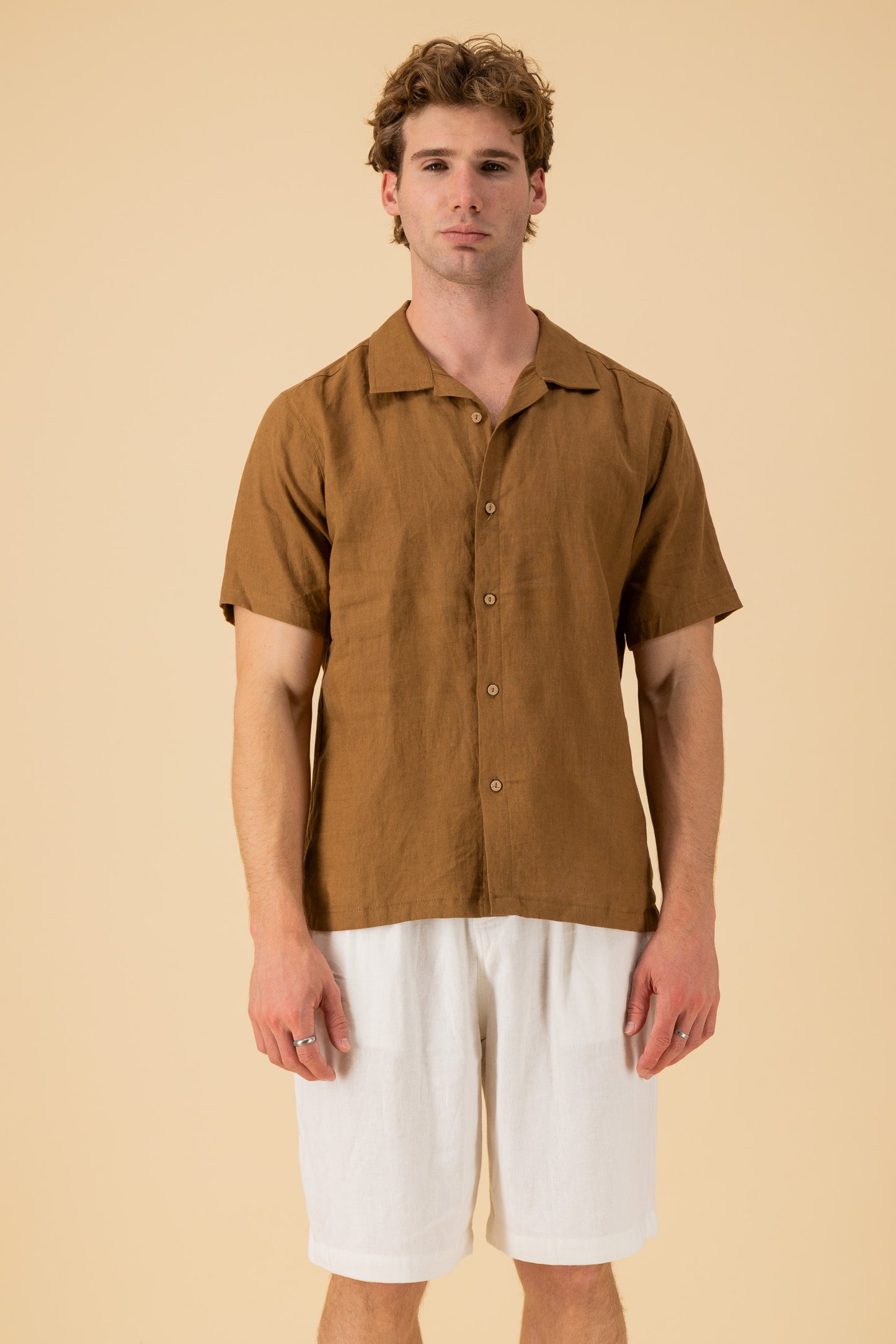 SS Shirt 100% Linen Chestnut, front view
