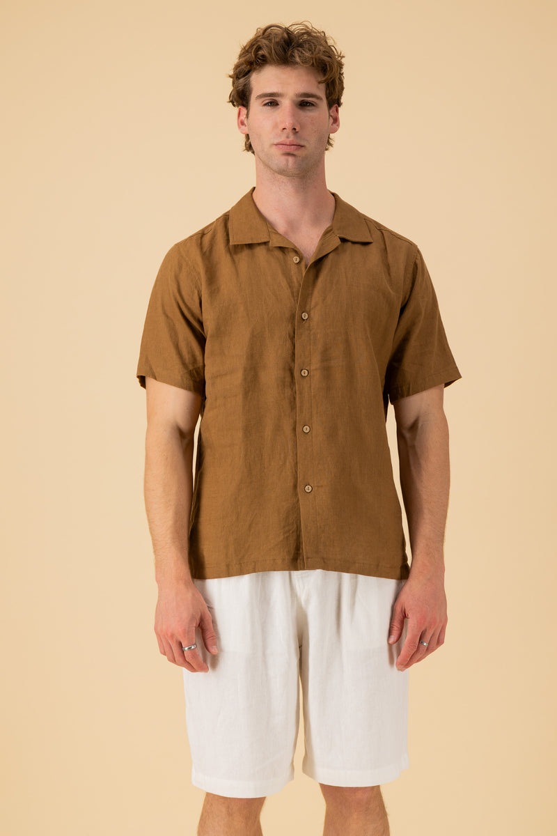 SS Shirt 100% Linen Chestnut, front view