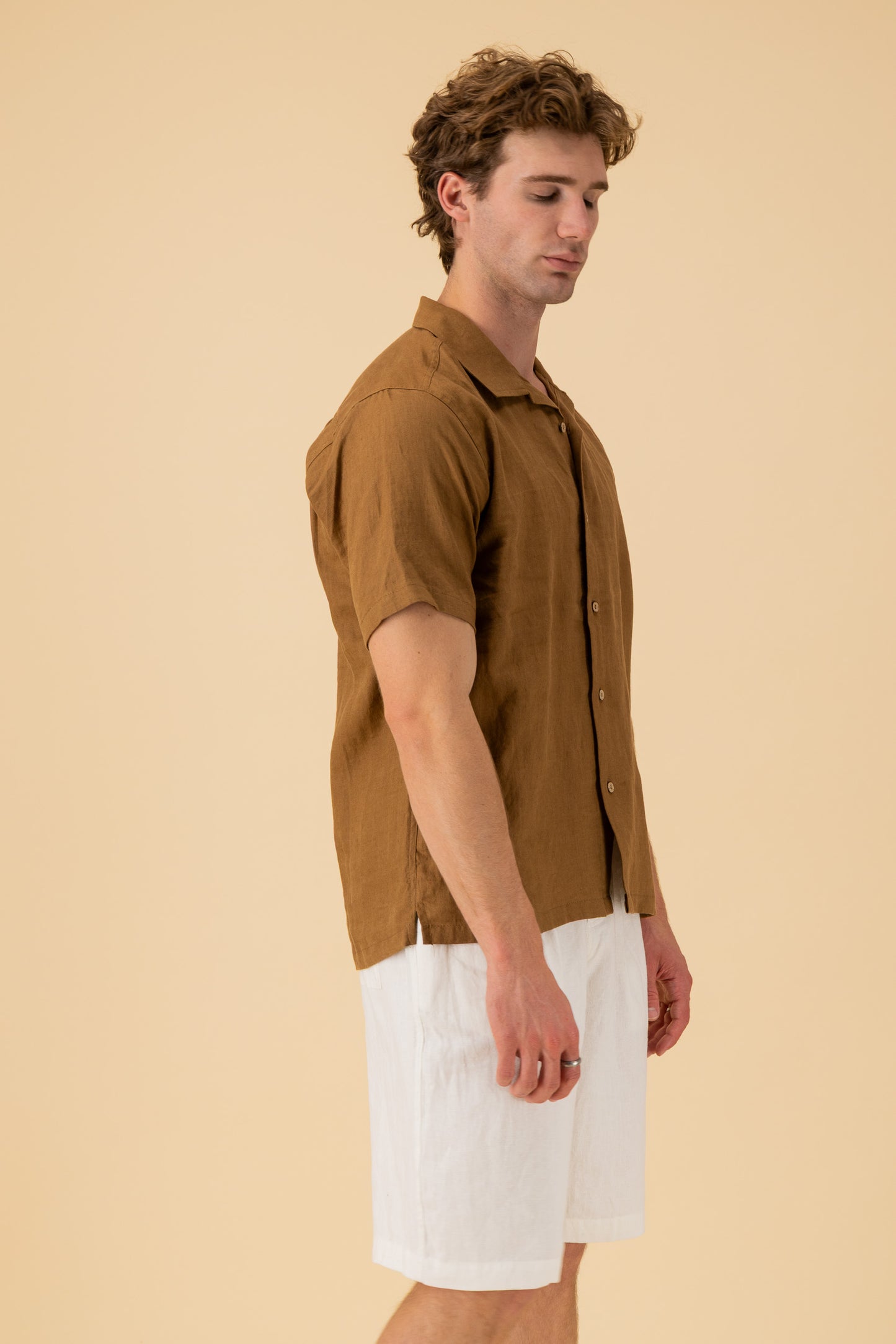 SS Shirt 100% Linen Chestnut, side view