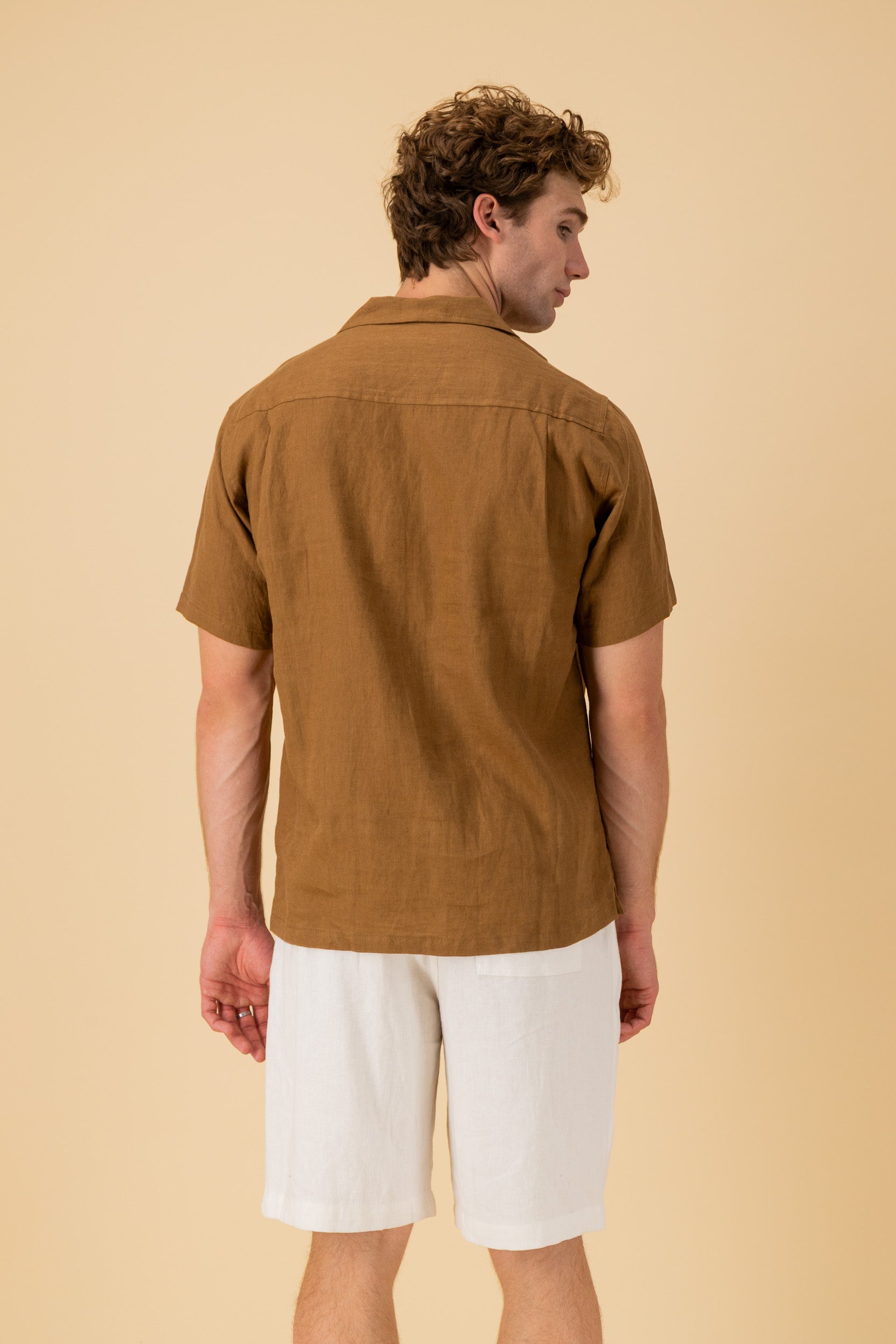 SS Shirt 100% Linen Chestnut, back view