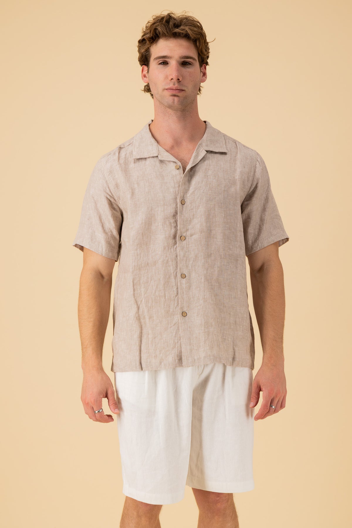 SS Shirt 100% Linen Natural Marle, front view