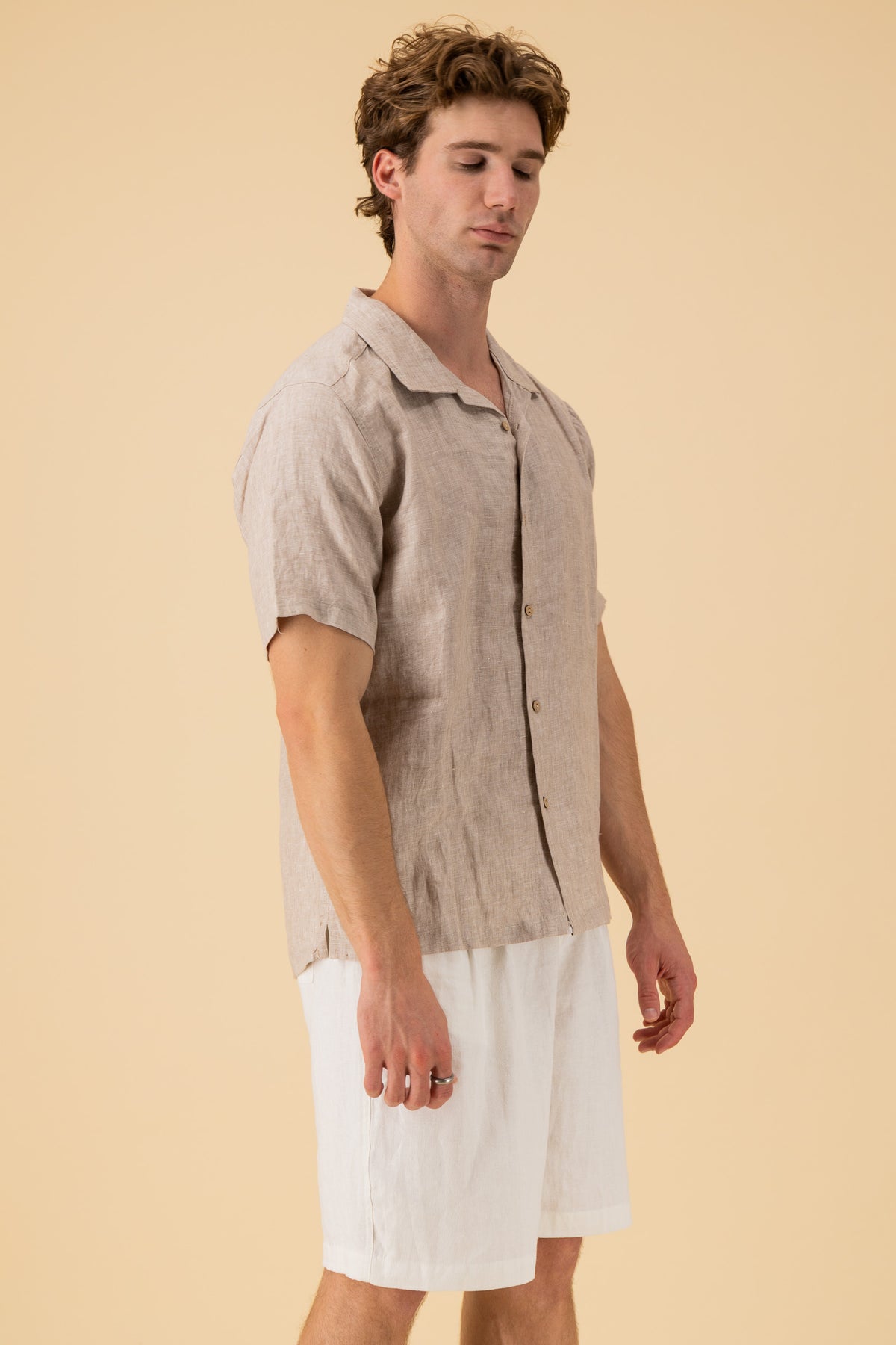 SS Shirt 100% Linen Natural Marle, side view