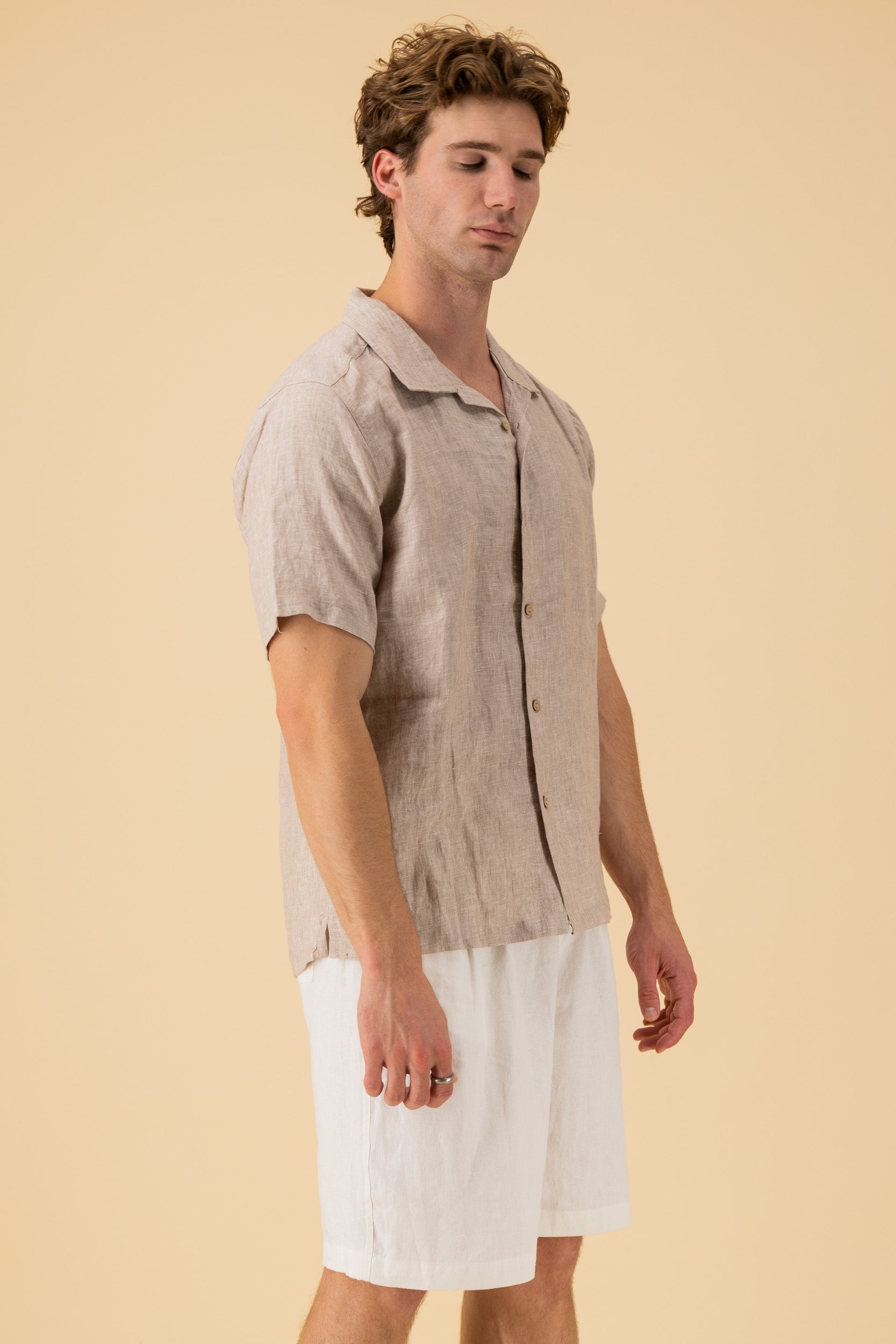 SS Shirt 100% Linen Natural Marle, side view