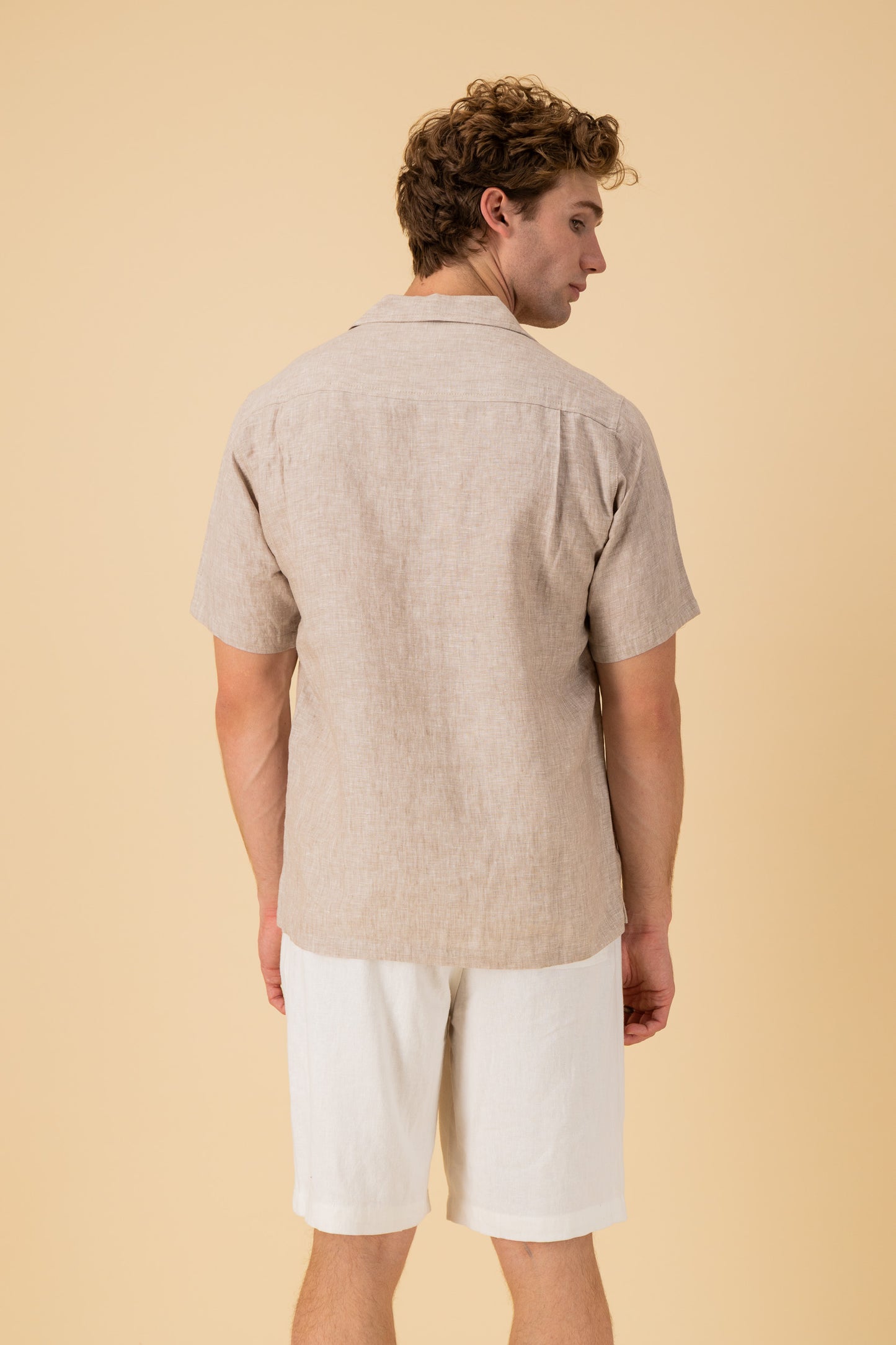SS Shirt 100% Linen Natural Marle, back view