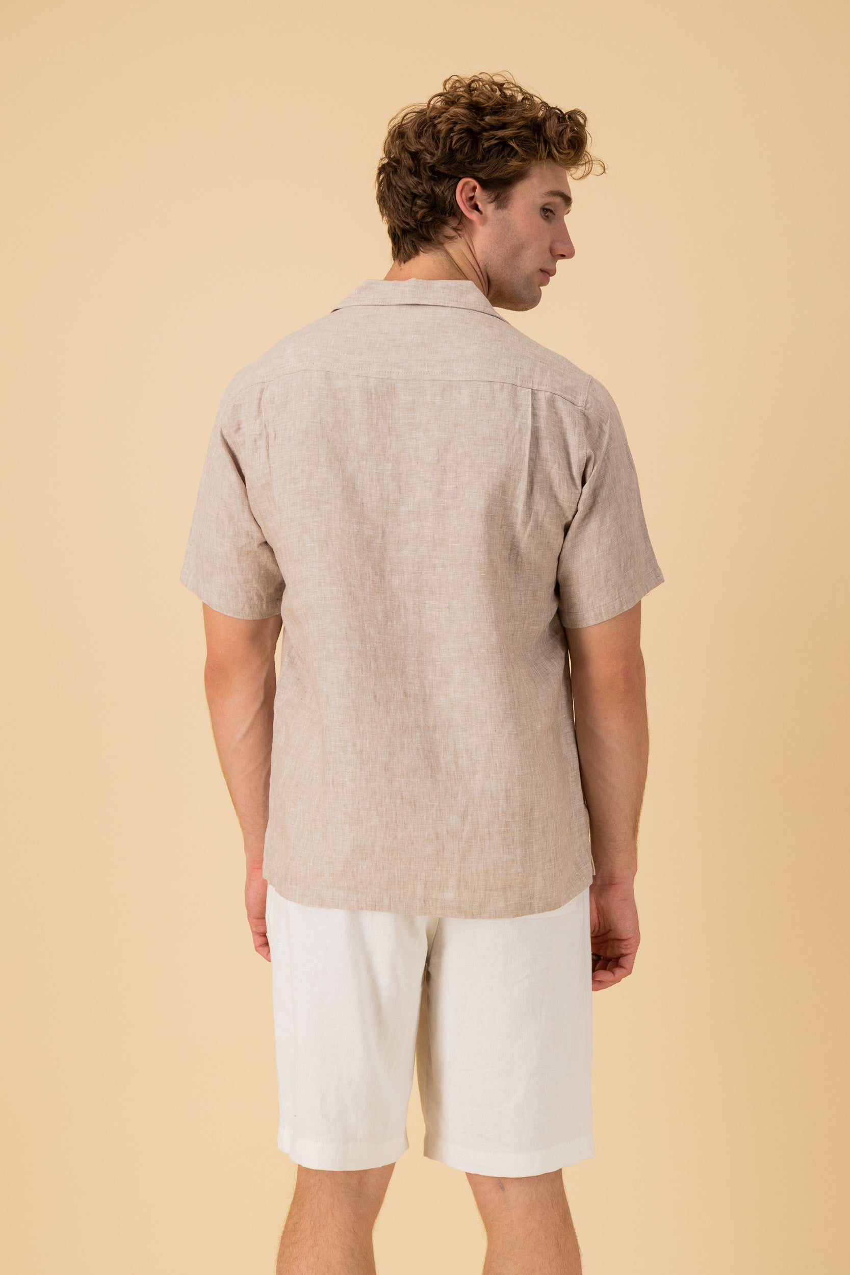 SS Shirt 100% Linen Natural Marle, back view