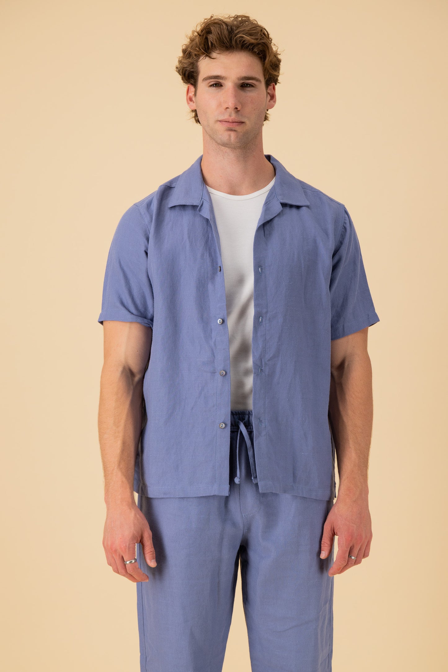 SS Shirt 100% Linen Twill Denim, front view